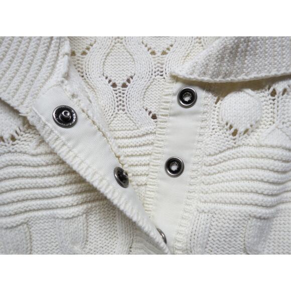 Tommy Hilfiger Size Medium Cream Cable Knit Snap Up Cardigan w/ Collar - Picture 8 of 10